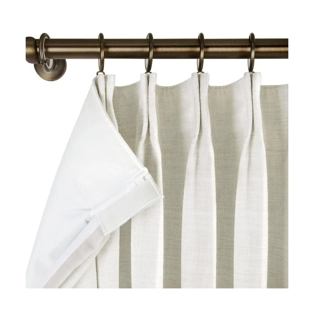 TWOPAGES Liz Linen Drape Pleated Curtains (2) 26Wx108L Grey Beige Lined NEW